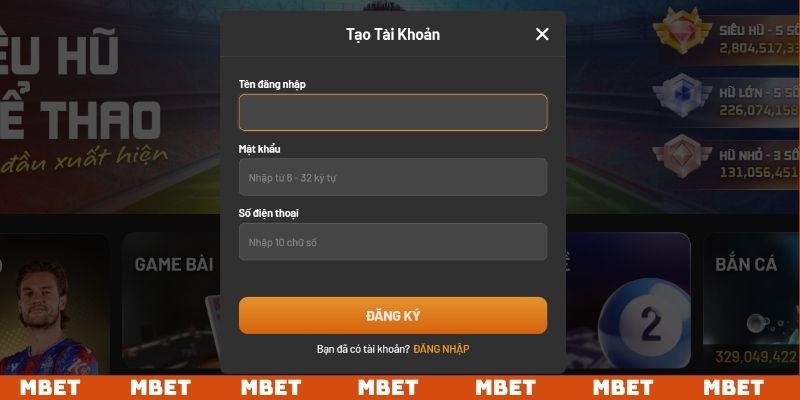 Hoàn thành đăng ký MBET bằng cách cung cấp dữ liệu và biểu mẫu